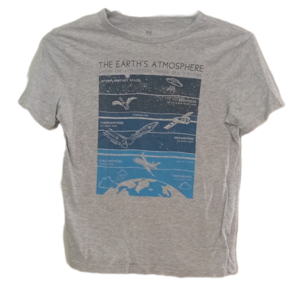 GAP Light Gray Graphic Tee with Blue Atmosphere Design
